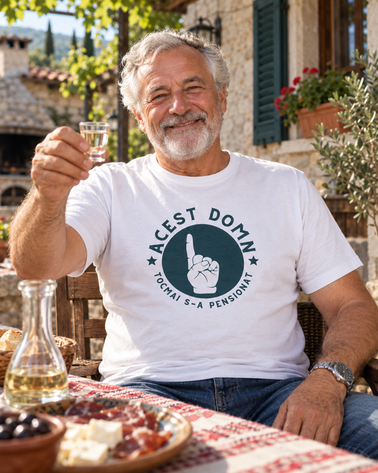 Tricou alb de pensionare „Acest domn tocmai s-a pensionat”